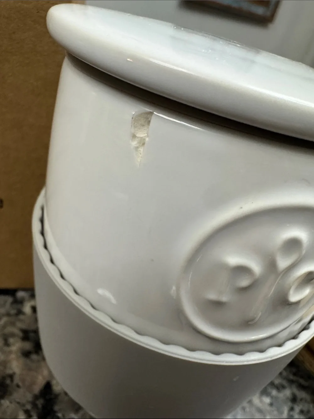 Pampered Chef White Ceramic Egg Cooker with Gray Silicone Grip